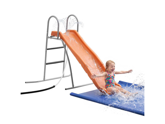 VEVOR Water Slide, 5.5ft Outdoor Waterslide for Kids, Free Standing Pool Wave Slide with 6.5ft Ground Tarp, Built in Adjustable Sprinkler, Metal...