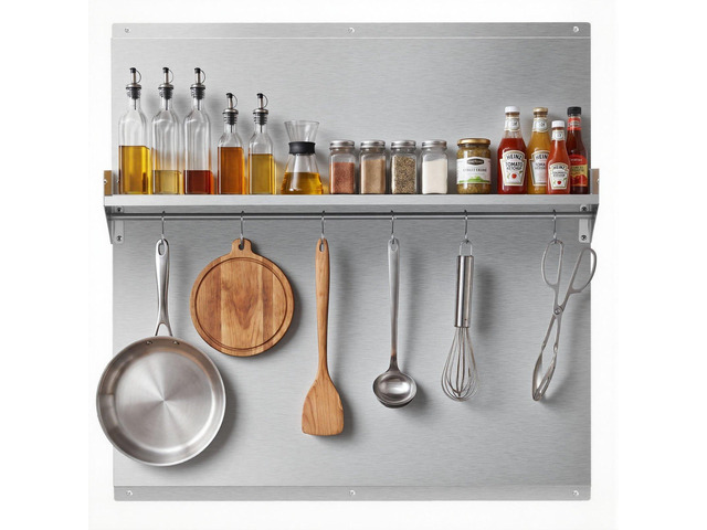 VEVOR 30' x 30' Stainless Steel Backsplash for Stove, Ultra Flat Splatter Guard with Storage Shelf & Hanging Rack, Wall Shield Range Hood Panel,...