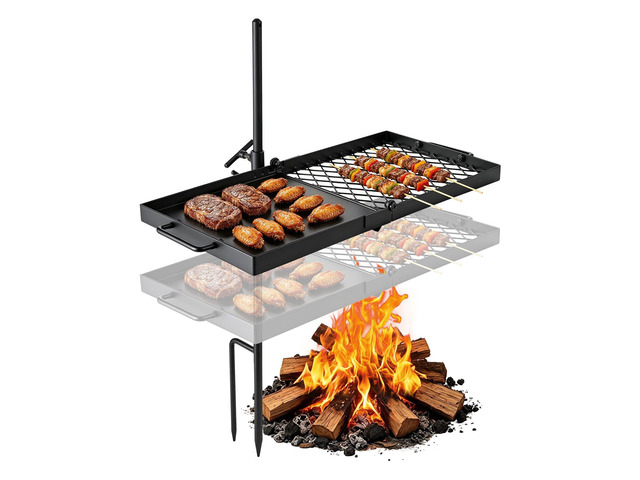 VEVOR Heavy Duty Swivel Campfire Grill, 24' Portable Camping Grill Grate & Griddle, Sturdy Steel BBQ Mesh, 360° Height Adjustable Over Fire Pit...