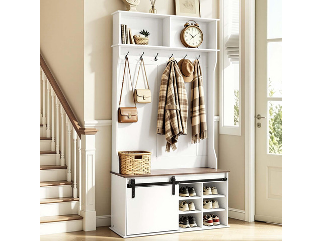 VEVOR Hall Tree with Bench and Shoe Storage, 42' Wide, Entryway Hall Tree with Bench, Hanging Hooks, Storage Shelves, Adjustable Shoe Shelves,...