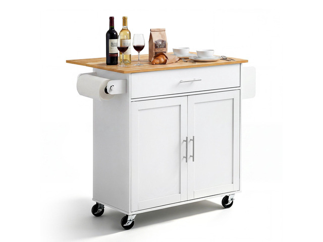 VEVOR Kitchen Island Cart with Storage, 42.28 in Wide Mobile Rolling Storage Island on Swivel Wheels, with Drawer, Storage Cabinet, Drop Leaf,...