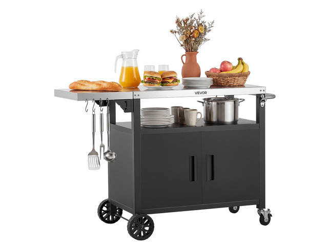 VEVOR Outdoor Grill Cart with Storage Cabinet, 48.9 Inch Grill Table, Waterproof Kitchen Island with Stainless Steel Top, Shelf, and Wheels,...