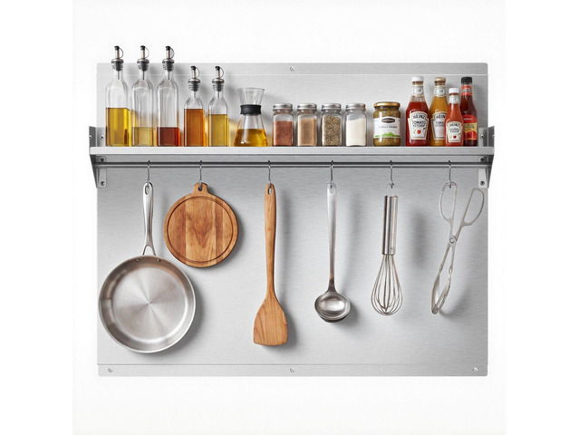 VEVOR 30' x 24' Stainless Steel Backsplash for Stove, Ultra Flat Splatter Guard with Storage Shelf & Hanging Rack, Wall Shield Range Hood Panel,...