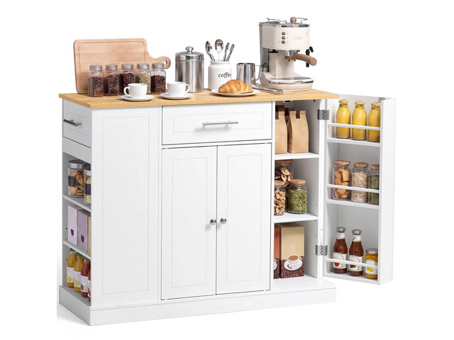 VEVOR Kitchen Island Cart with Storage, 42.36 in Wide Island Table for Kitchen, with 2 Drawers, Storage Cabinet, Table for Home Dining Room, White