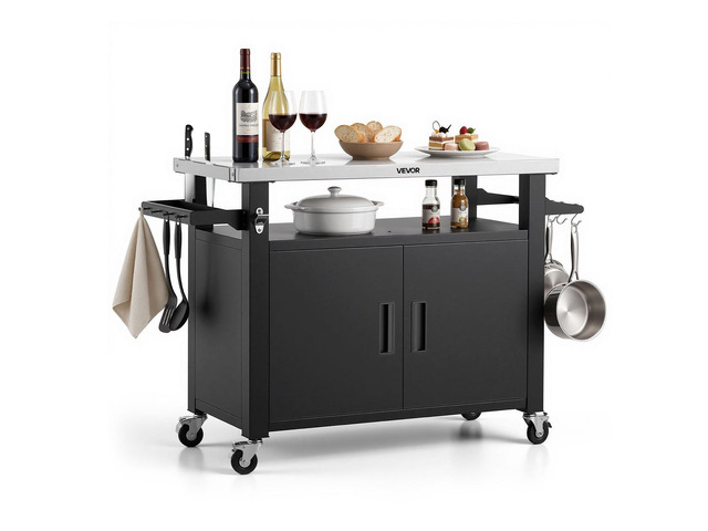VEVOR Outdoor Grill Cart with Storage Cabinet, 53.1 Inch Grill Table, Waterproof Kitchen Island with Stainless Steel Top, Shelf, and Wheels,...