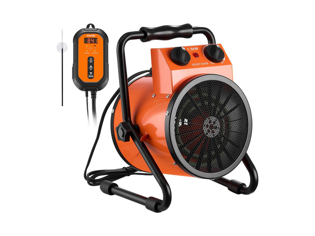 VEVOR Greenhouse Heater, 1500W Electric Space Heater with Thermostat, Heating Tube Element, 25° Adjustable Angle, IPX4 & Overheat Protection, Great...