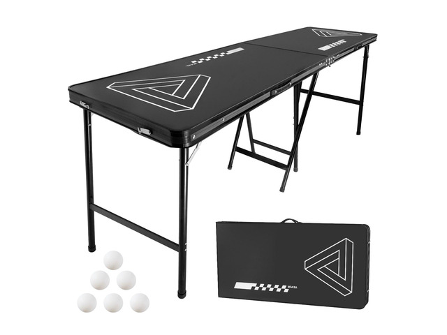 VEVOR 8 Foot Portable Beer Pong Table, Foldable 36 inch Heightened Table, Carrying Handles and 6 Pong Balls, Lightweight Tailgate Table for...