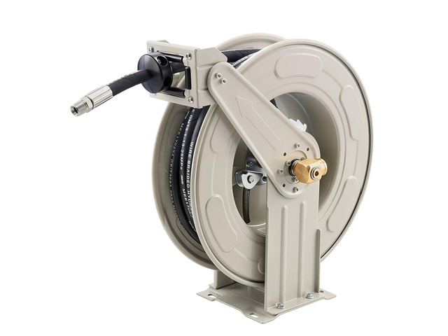 VEVOR Oil Hose Reel, 1/2 inch x 50 ft Retractable, Spring Driven Auto Swivel Rewind, Max 3625 PSI, Heavy-Duty Carbon Steel Construction with Steel...