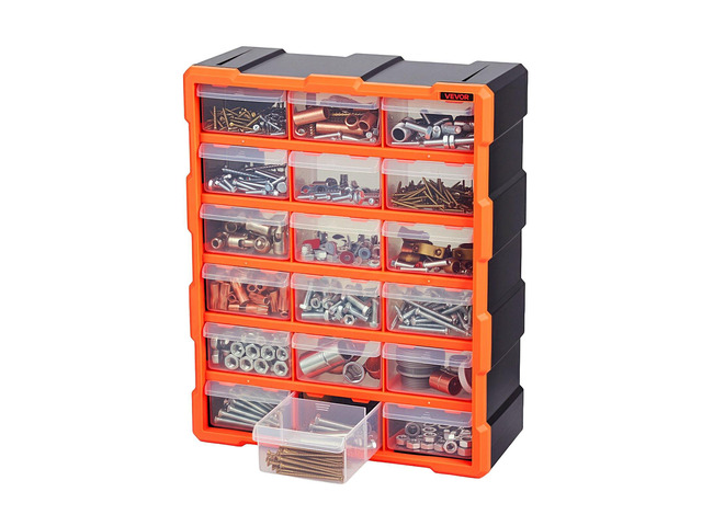 VEVOR 18-Drawer Storage Organizer, Plastic, Drawer Storage Cabinet for Garage Organization, Stackable Small Parts Organizer, Wall-Mounted Toolbox,...