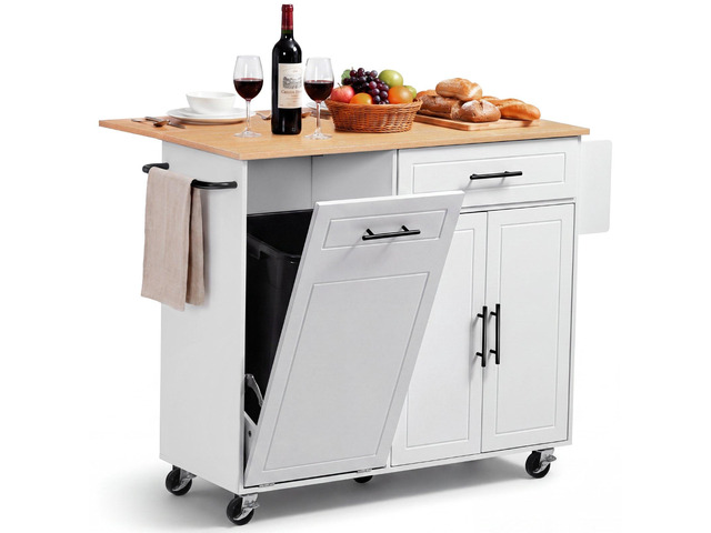 VEVOR Kitchen Island Cart with Storage, 46.06 in Wide Mobile Rolling Storage Island on Swivel Wheels, with Drawer, Storage Cabinet, Drop Leaf,...