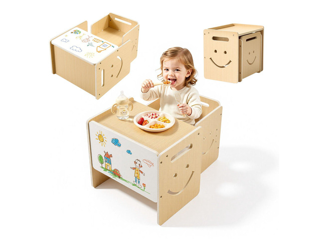 VEVOR Montessori Weaning Table and Chair Set, Wooden, Kids Table and Chair Set for Toddlers 1-5, Step Stool with Whiteboard and 3 Heights...