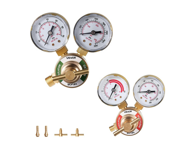 VEVOR Oxygen Acetylene Regulator Set, Oxy-Acetylene Regulators, 0-4000PSI and 0-400PSI Welding Gas Gauges with CGA-540/CGA-200 Inlet Connection &...