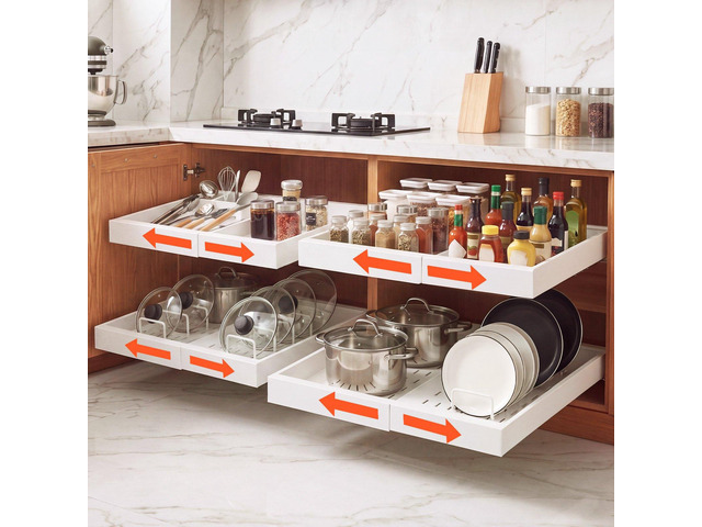 VEVOR Pull Out Cabinet Organizer, 4 Pack Expandable Width (12.2'-18.9'), 20.47' Deep Pull Out Drawers for Cabinets, Sliding Drawer for Kitchen...