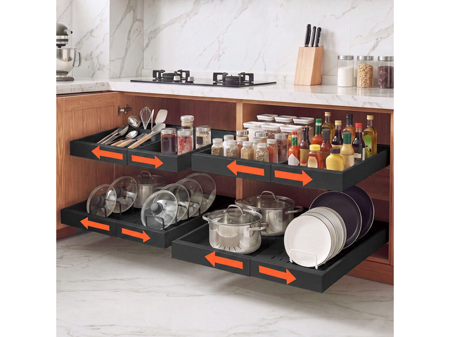 VEVOR Pull Out Cabinet Organizer, 4 Pack Expandable Width (12.2'-18.9'), 20.47' Deep Pull Out Drawers for Cabinets, Sliding Drawer for Kitchen...