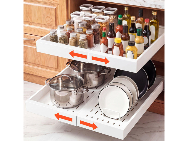 VEVOR Pull Out Cabinet Organizer, 2 Pack Expandable Width (12.2'-18.9'), 20.47' Deep Pull Out Drawers for Cabinets, Sliding Drawer for Kitchen...