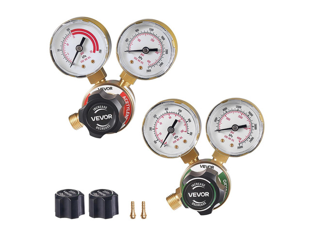 VEVOR Oxygen Acetylene Regulator Set, Oxy-Acetylene Regulators, 0-4000PSI and 0-400PSI Welding Gas Gauges with CGA-540/CGA-200 Inlet Connection &...