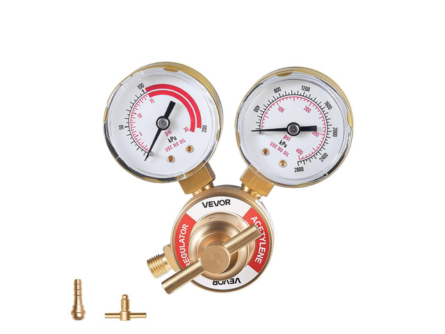 VEVOR Acetylene Regulator, Precise Acetylene Regulator, 0-400PSI Welding Gas Gauge with CGA-200 Inlet Connection & 9/16'-18 LH Outlet Connection,...