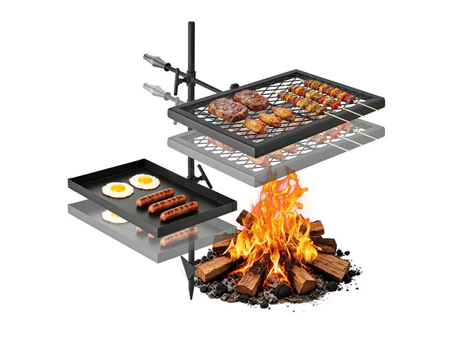 VEVOR Heavy Duty Swivel Campfire Grill, Double Layer Portable Camping Grill Grate & Griddle, Sturdy Steel BBQ Mesh, 360° Height Adjustable Over...