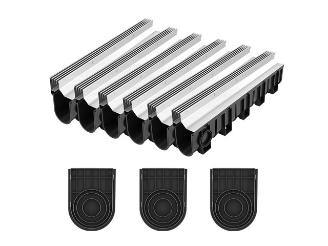 VEVOR Trench Drain, 39.7 x 5.8 x 7.4 in, 3 Pack Linear Drainage Channel with Stainless Steel Grate, HDPE Channel Drain, Outdoor Drainage System for...