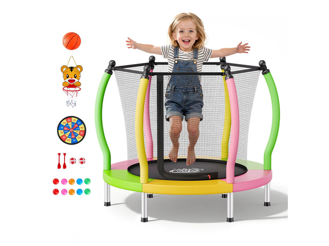 VEVOR Trampoline for Kids, Toddler Mini Trampoline, 132 lbs Capacity Indoor Outdoor Play Toys with Enclosure Net and Basketball Hoop, Easy to...