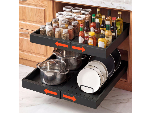VEVOR Pull Out Cabinet Organizer, 2 Pack Expandable Width (12.2'-18.9'), 20.47' Deep Pull Out Drawers for Cabinets, Sliding Drawer for Kitchen...