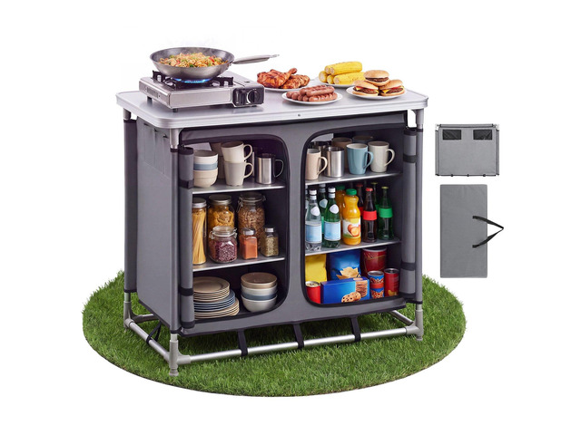 VEVOR Camping Storage Cabinet, Outdoor Portable Aluminum Lightweight Table, Quick Set-up Compact Kitchen Cook Station, with 6 Shelves and Carry...