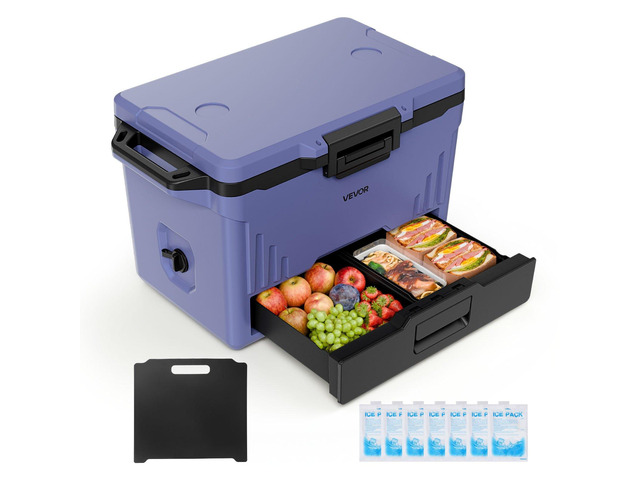 VEVOR Hard Cooler, 50QT Portable Cooler, Leak-Resistant Coolbox Keeps Contents Cool for 48 Hours, Insulated Chests with Ice Retention and...