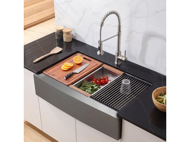 VEVOR 33-inch Kitchen Undermount Single Bowl Sinks, Stainless Steel Drop-In Farmhouse Basin with Ledge & Accessories, Household Dishwasher Sinks...