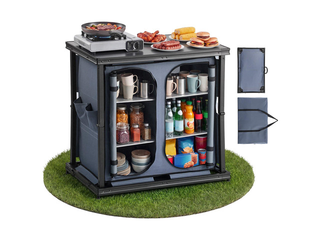 VEVOR Folding Camping Storage Cabinet, Outdoor Portable Aluminum Lightweight Table, Quick Set-up Compact Kitchen Cook Station, with 6 Shelves and...