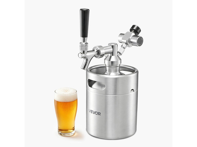 VEVOR 64oz Mini Keg, Pressurized Growler Tap System, 304 Stainless Steel Beer Kit, with Co2 Regulator, Self-Closing Faucet, Keeps Fresh and...