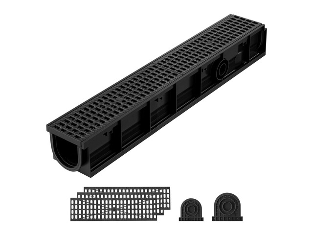 VEVOR Trench Drain, 40.2 x 6.6 x 5.5 in, 3 Pack Linear Drainage Channel, HDPE Channel Drain with Grates & End Caps, Premium Outdoor Drainage System...
