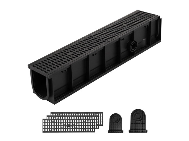 VEVOR Trench Drain, 40.1 x 6.1 x 8.0 in, 4 Pack Linear Drainage Channel, HDPE Channel Drain with Grates & End Caps, Premium Outdoor Drainage System...