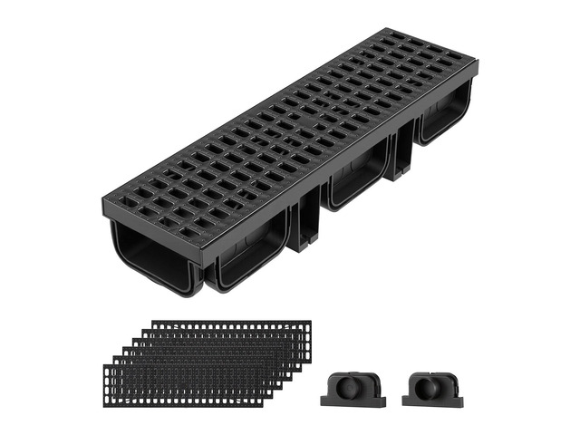 VEVOR Trench Drain, 20.1 x 5.5 x 3.5 in, 6 Pack Linear Drainage Channel, HDPE Channel Drain with Grates & End Caps, Premium Outdoor Drainage System...
