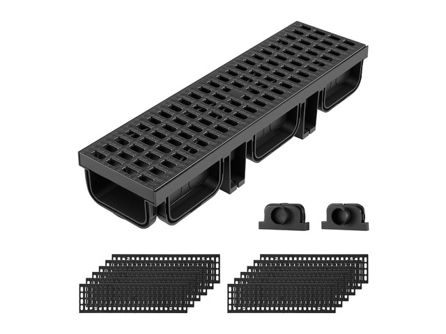VEVOR Trench Drain, 20.1 x 5.5 x 3.5 in, 12 Pack Linear Drainage Channel, HDPE Channel Drain with Grates & End Caps, Premium Outdoor Drainage...
