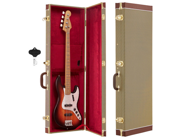 VEVOR Electric Guitar Hard Case, 41.3 Inch, Rectangle Wooden Hard-Shell Protective Carrying Case, with Lock Latch, Padding, Accessory Compartment,...