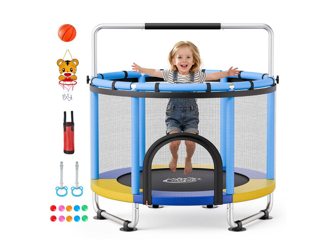 VEVOR 60' Trampoline for Kids, 5 FT Toddler Mini Trampoline, 132 lbs Indoor Outdoor Play Toys with Enclosure Net and Adjustable Gymnastics Bar,...