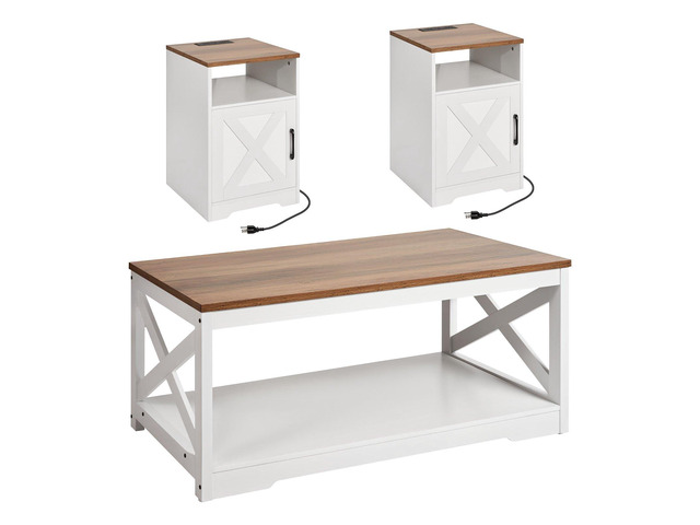 VEVOR 3 Pieces Farmhouse Coffee Table Sets, 40 in Industrial Coffee Table with 2 End Side Tables, Easy Assembly Coffee and End Tables Sets with...