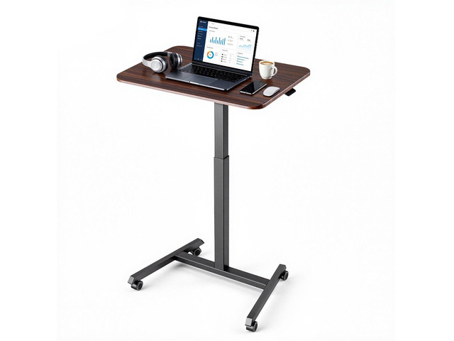 VEVOR Standing Desk, Adjustable Height Mobile Stand Up Desk with 4 Casters, 25.6 x 19 in Small Computer Sit Stand Rolling Workstation with Hook, 33...