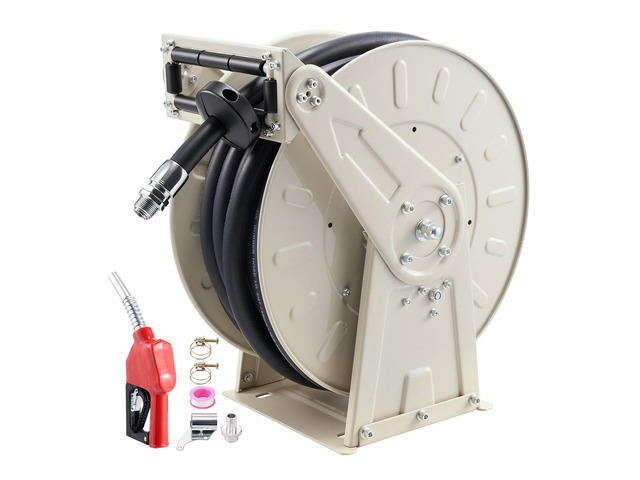 VEVOR Fuel Hose Reel, 3/4 inch x 66 ft Retractable, Spring Driven Auto Swivel Rewind, 300 PSI, Heavy-Duty Carbon Steel Construction with Industrial...