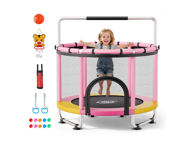 VEVOR 60' Trampoline for Kids, 5 FT Toddler Mini Trampoline, 132 lbs Indoor Outdoor Play Toys with Enclosure Net and Adjustable Gymnastics Bar,...