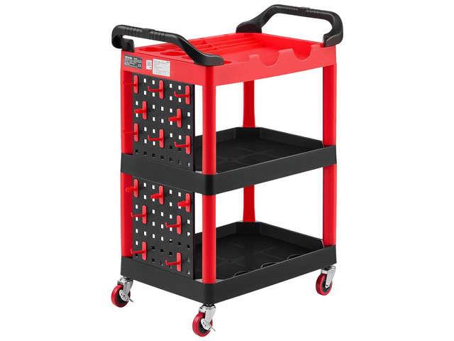 VEVOR Utility Cart, 300 lbs Capacity, 3 Tier Service Cart with 360° Swivel Wheels (2 with Brakes), Heavy Duty Plastic Rolling with Trays and...