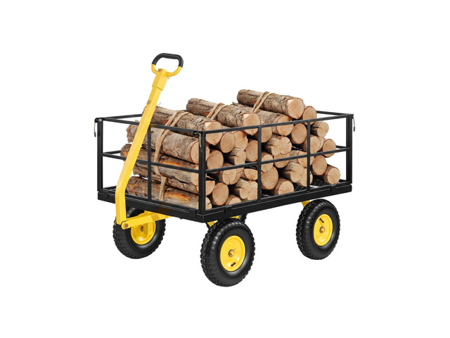 VEVOR Steel Garden Cart, 1400 lbs Heavy Duty Pullable Garden Wagon Yard Cart, 2 in 1 Outdoor Metal Utility Wagon Yard Trailer with 13' All Terrain...