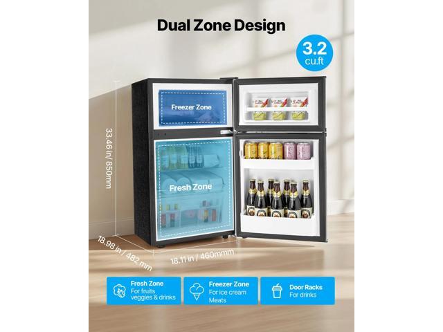Mini Fridge with Freezer, 3.2 Cu. Ft, Two Door Compact Refrigerator, Adjustable Temperature, Shelf, Energy Efficient Small Fridge, Reversible Door,...