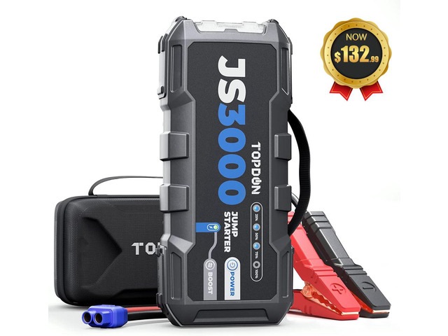 TOPDON JS3000 Car Jump Starter 3000A Peak 24000mAh Car Battery Booster for Up to 9L Gas/ 7L Diesel Engines, 12V Portable Car Battery Charger with...