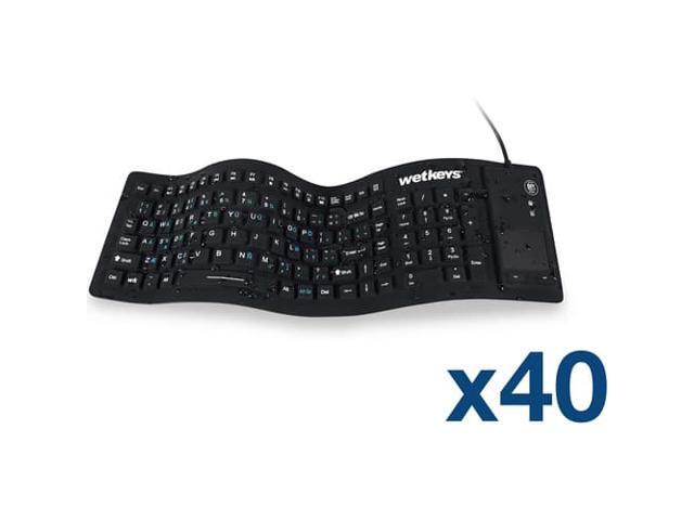 Case of (40) KBWKFC103STi-BK - WetKeys 'Flex Touch' Full-size Flexible Silicone Waterproof Keyboard with Touchpad and ON/OFF Switch (USB) (Black) ...