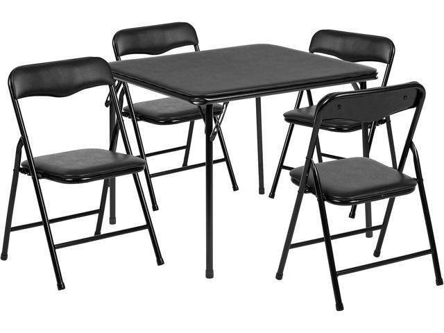 HBCY Creations 5 Piece Kid's Folding Table and Chairs Set - Black Design - Lightweight & Portable - Safety Lock Feature - Seating for 4