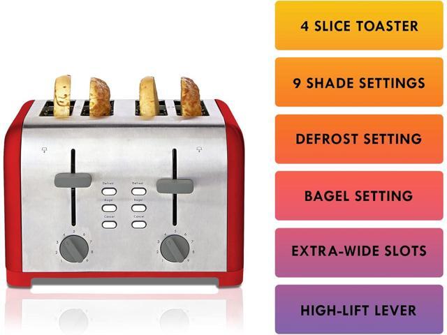 Kenmore Toaster 4 Slice - Extra Wide Slot Countertop Kitchen Appliance, Defrost Function, Grille-Pain, 9 Shade Settings, Compact Design, Easy Clean...