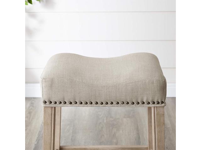 Roundhill Furniture Coco Upholstered Backless Saddle Seat Counter Stools 25.5' Height, Set of 2, Fabric, Tan