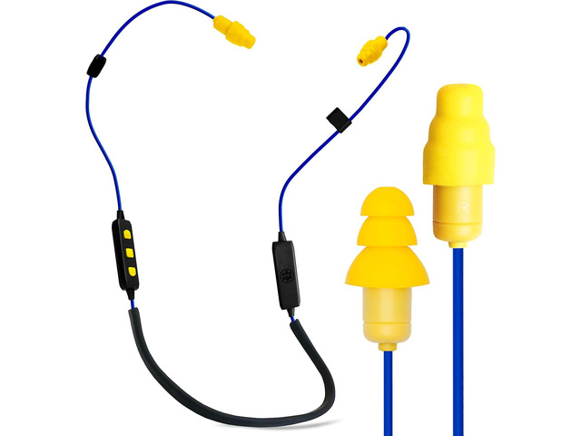 Plugfones Liberate 2.0 Wireless Bluetooth in-Ear Earplug Earbuds- 29NRR Noise Reduction Headphones with Noise Isolating Mic and Controls (Blue &...
