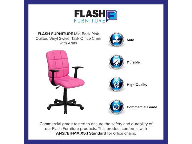 Flash Furniture Clayton Mid-Back Pink Quilted Vinyl Swivel Task Office Chair with Arms
